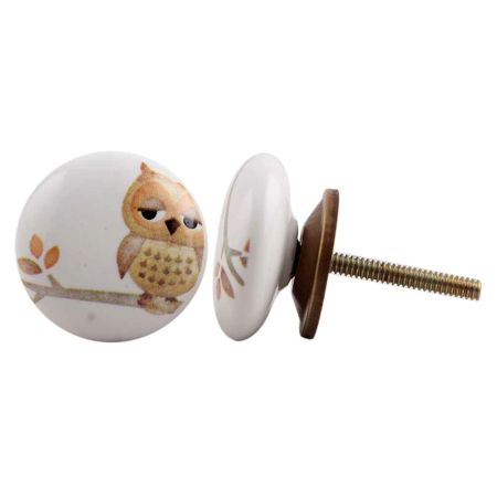 Owl Flat Ceramic Dresser Knob